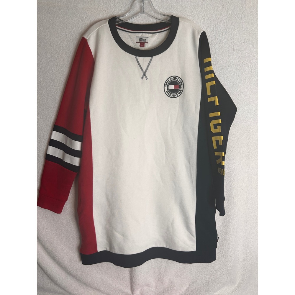 Tommy Hilfiger Denim Colorblock Sweatshirt Mens Large White Red Black Pullover